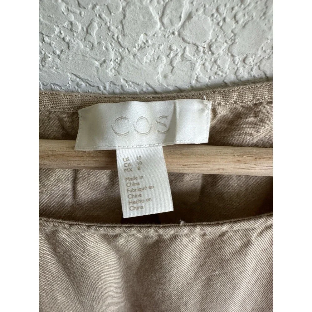 COS Shift Shirt Dress Sz 10 Short-Sleeve Pockets Summer Minimalist Linen Blend